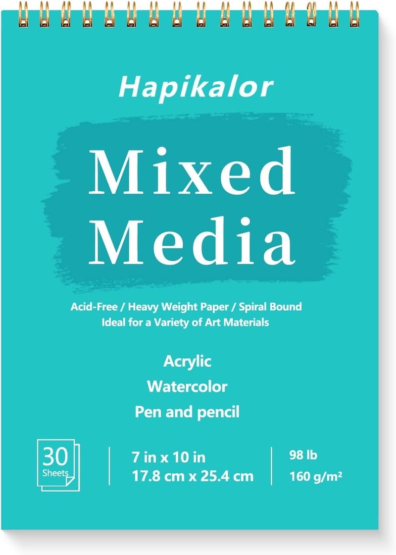 Hapikalor Sketch Book Mixed Media Pad - 7" x 10" Top Spiral Bound Sketch Pad, 30 Sheets 98lb/160gsm Acid-Free Drawing Paper, Art Supplies Sketchbook for Drawing, Sketching - Image 1